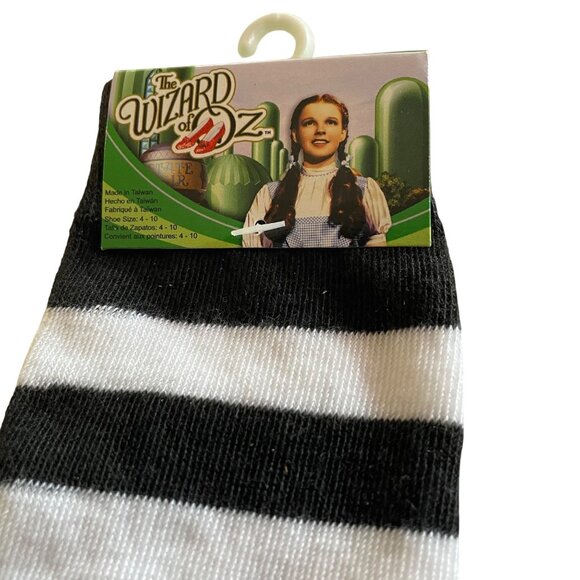 The Wizard Of Oz Womens Wicket Witch Red White Striped Socks With Glitter Bow Si - Picture 3 of 8